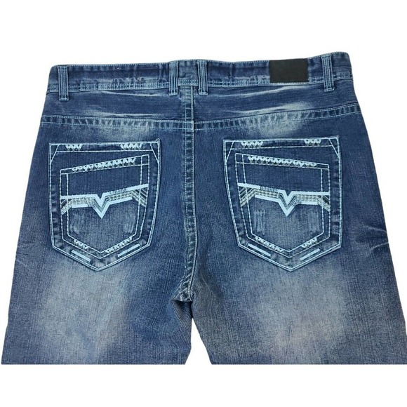 GS115 Brand Men's Blue Jeans Original Brand Size 46×32 Embroydered, Distressed. - Picture 2 of 13